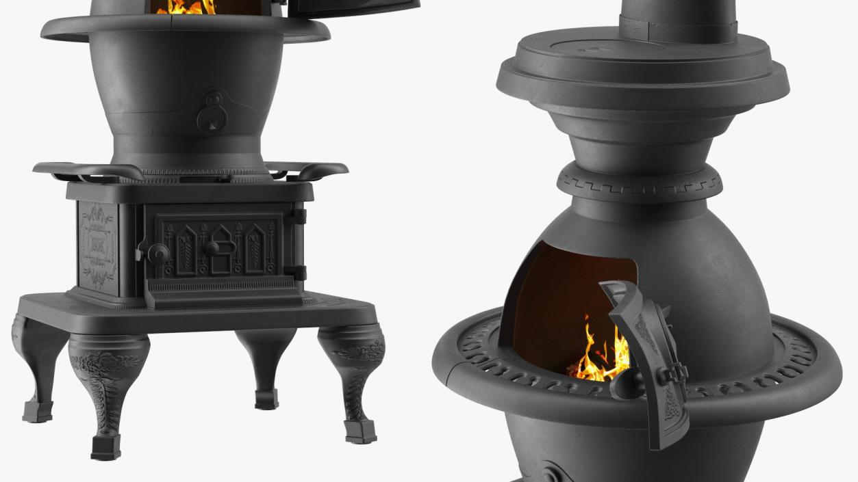 3D Potbelly Stove New with Fire model