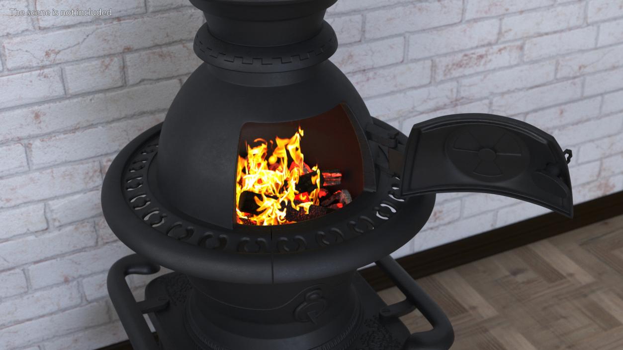 3D Potbelly Stove New with Fire model