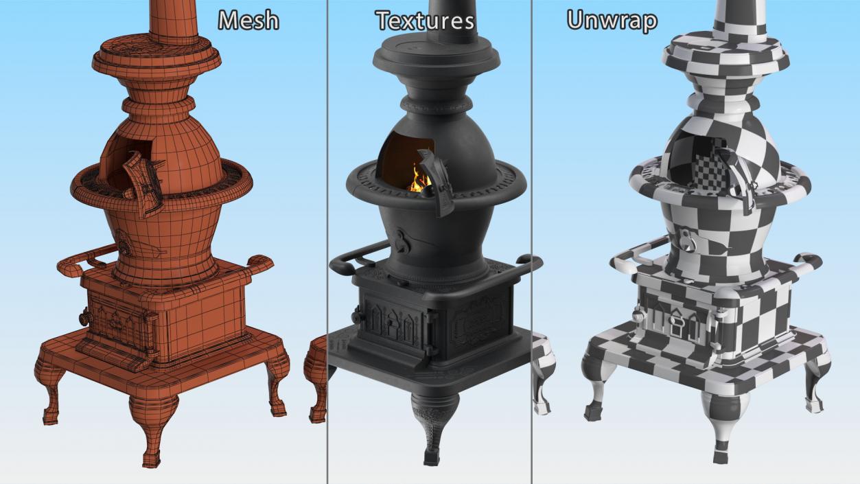 3D Potbelly Stove New with Fire model