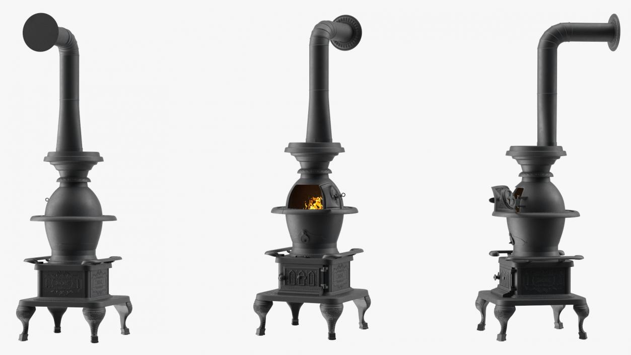 3D Potbelly Stove New with Fire model