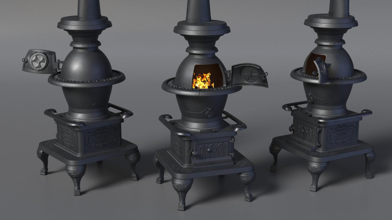 3D Potbelly Stove New with Fire model