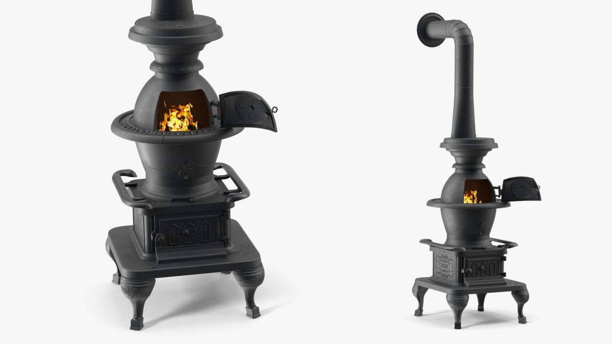 3D Potbelly Stove New with Fire model