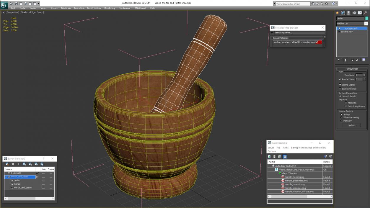 Wood Mortar and Pestle 3D