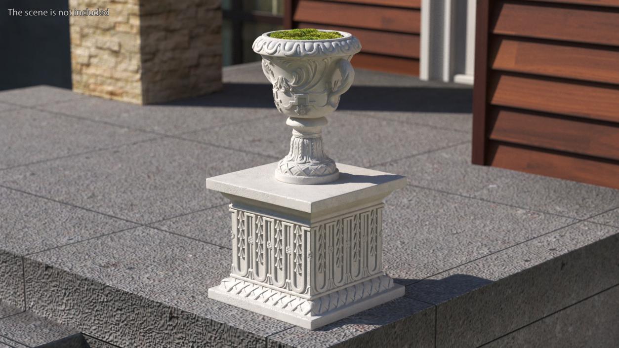 3D Planter Urn On Plinth With Moss Garden model