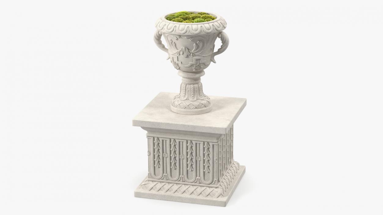 3D Planter Urn On Plinth With Moss Garden model