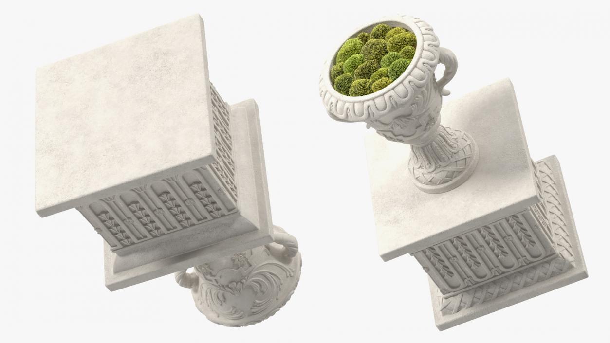 3D Planter Urn On Plinth With Moss Garden model