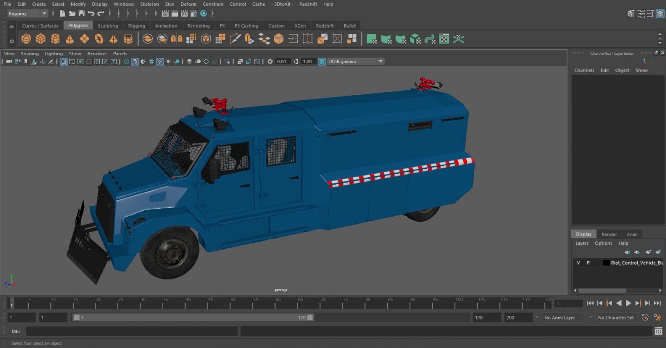 3D Riot Control Vehicle Blue Simple Interior