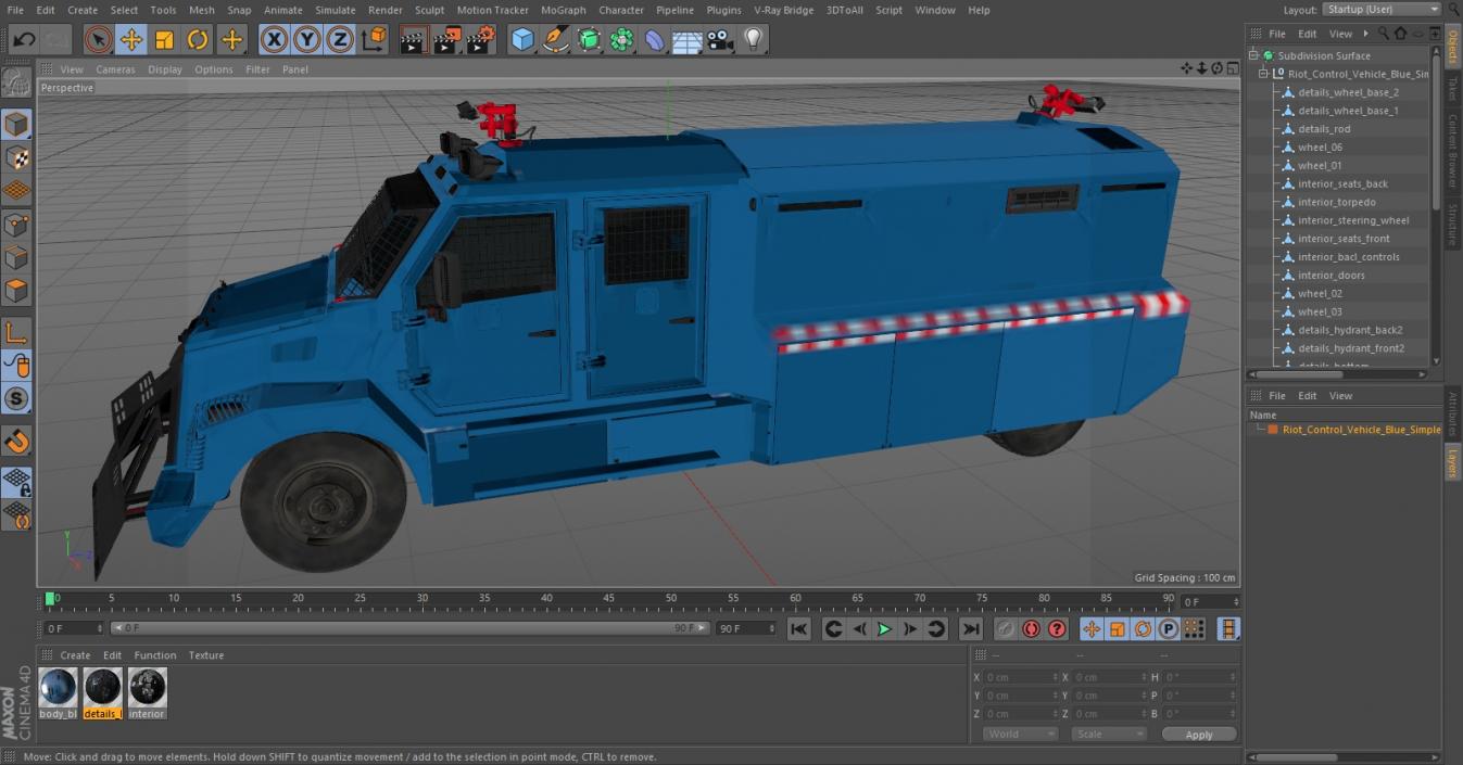 3D Riot Control Vehicle Blue Simple Interior