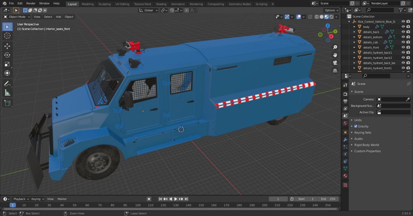 3D Riot Control Vehicle Blue Simple Interior