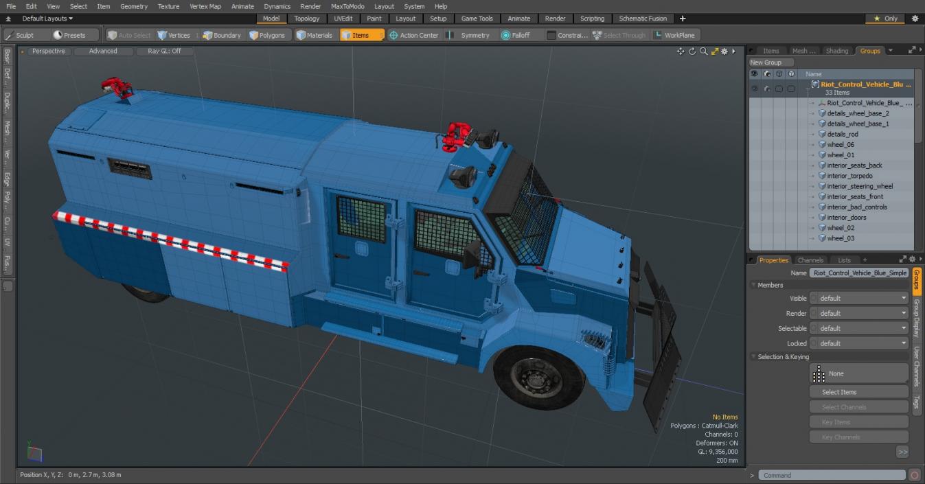 3D Riot Control Vehicle Blue Simple Interior