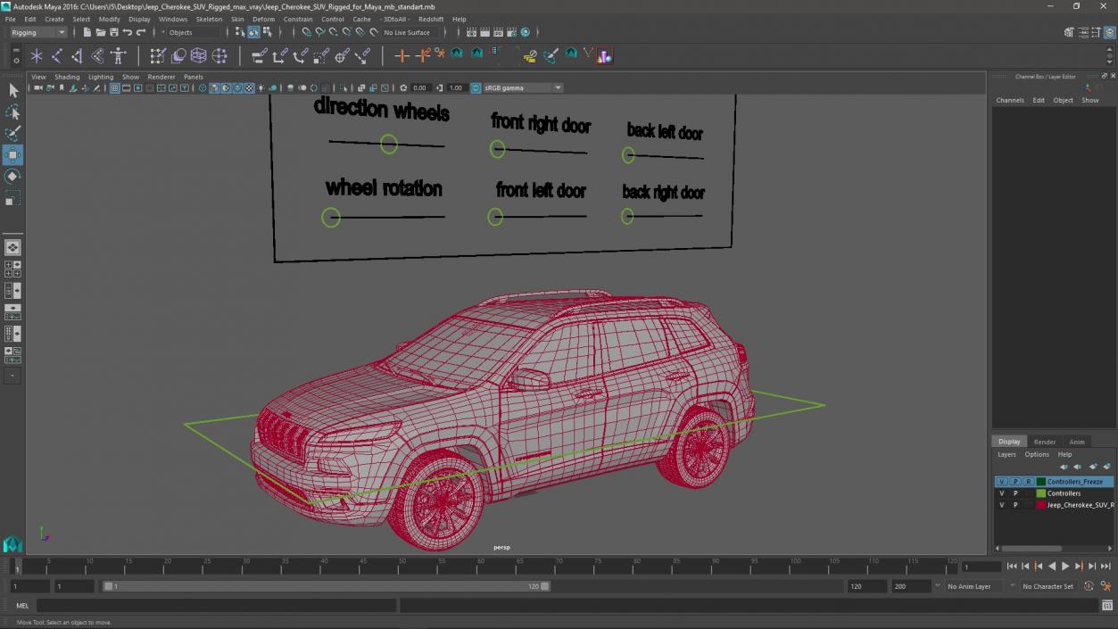 3D Jeep Cherokee SUV Rigged for Maya model