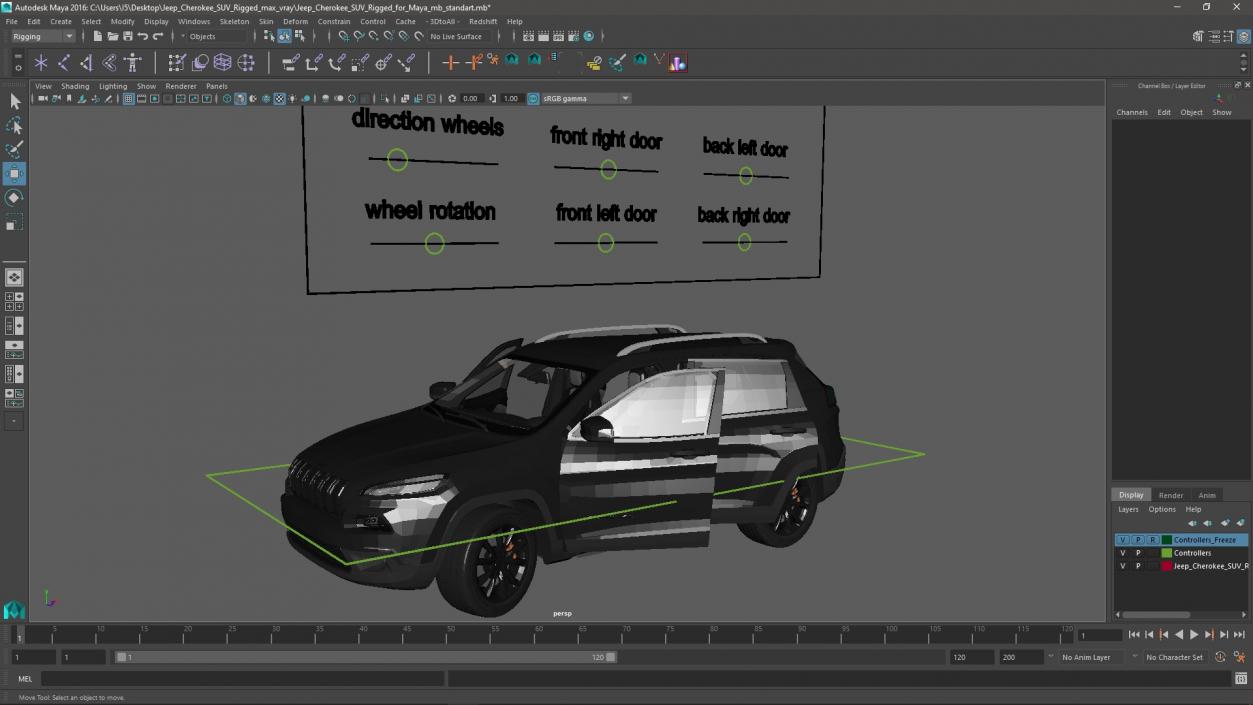 3D Jeep Cherokee SUV Rigged for Maya model