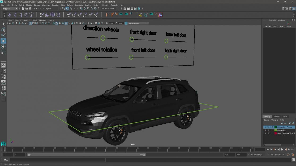 3D Jeep Cherokee SUV Rigged for Maya model