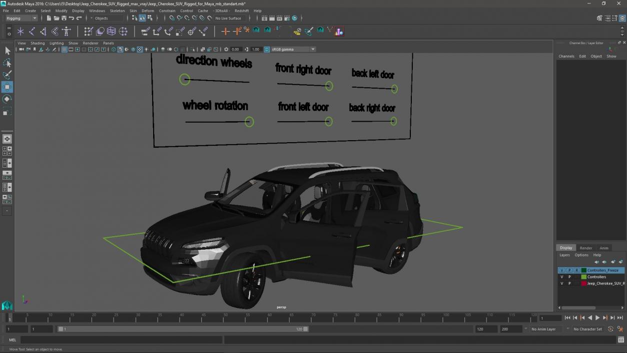 3D Jeep Cherokee SUV Rigged for Maya model