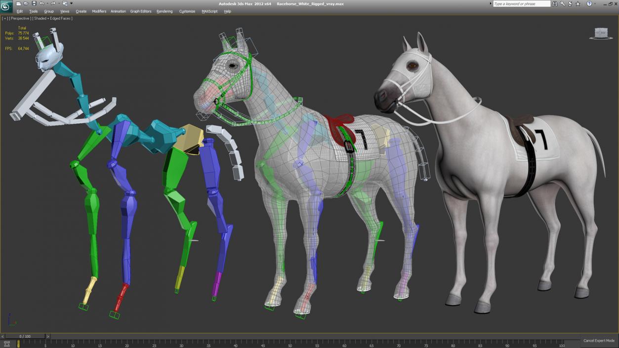 Racehorse White Rigged 3D