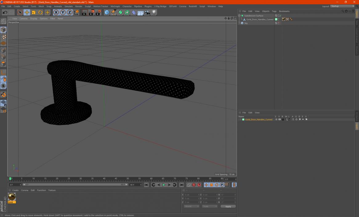 Gold Door Handles Curved 3D model