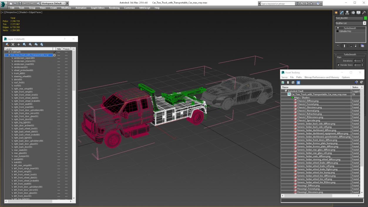 3D Car Tow Truck with Transportable Car