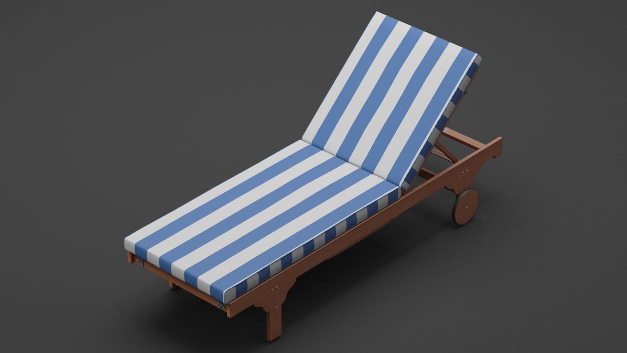 Outdoor Chaise Lounge with Navy Stripes 3D model