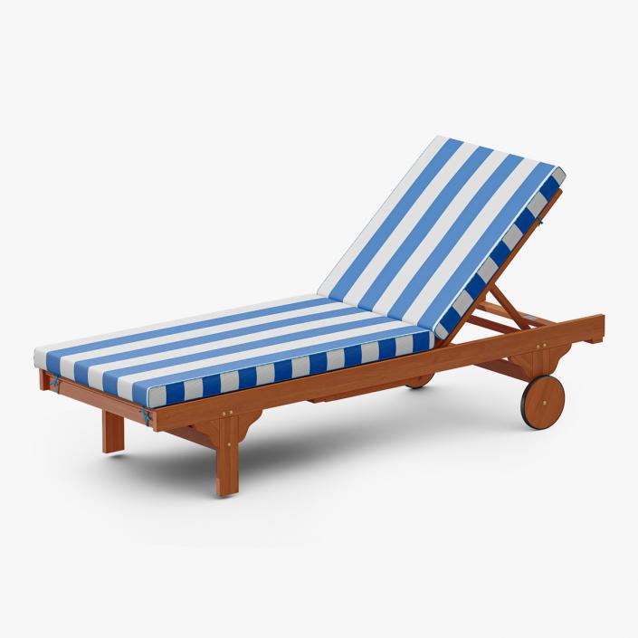 Outdoor Chaise Lounge with Navy Stripes 3D model