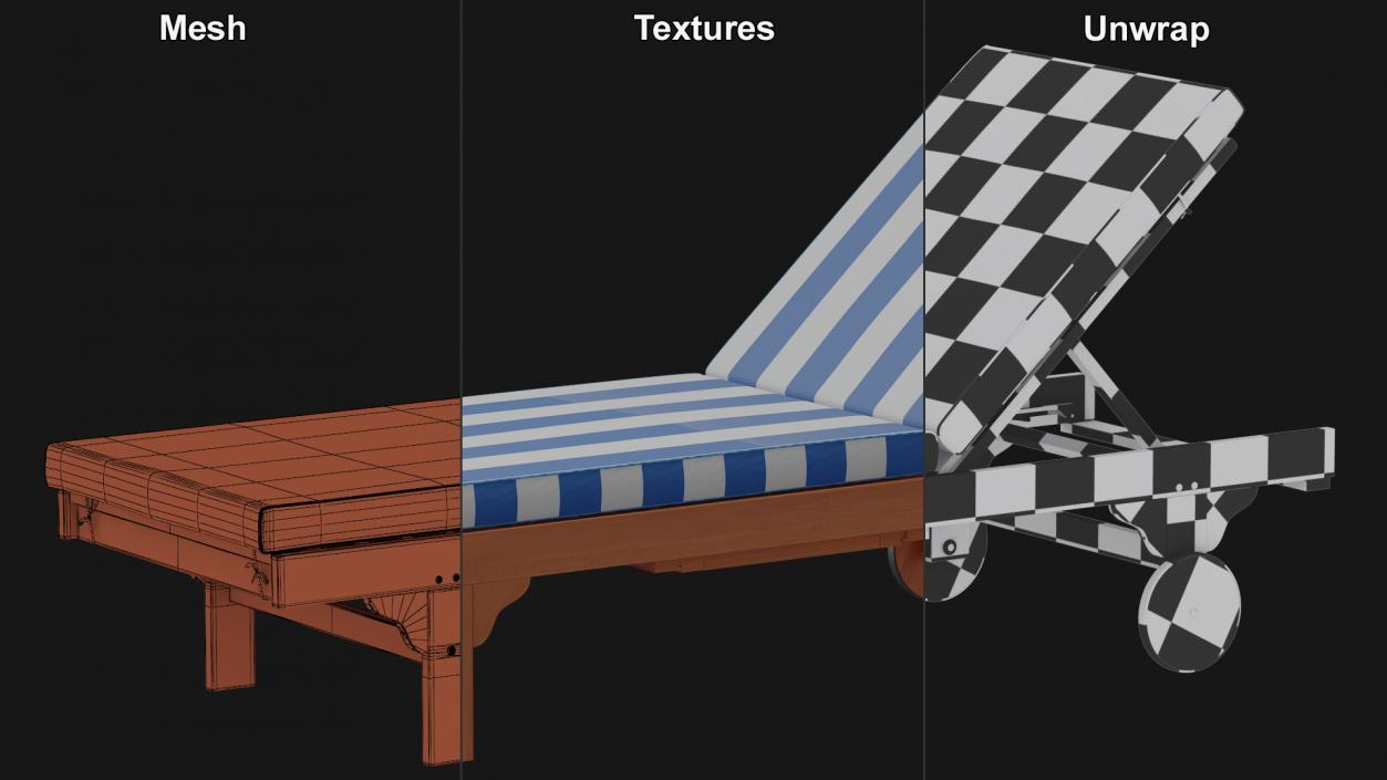 Outdoor Chaise Lounge with Navy Stripes 3D model