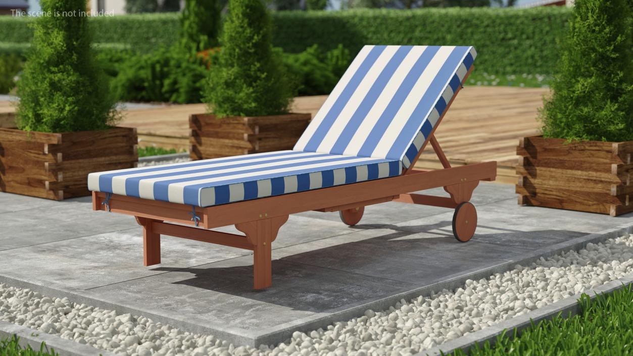 Outdoor Chaise Lounge with Navy Stripes 3D model