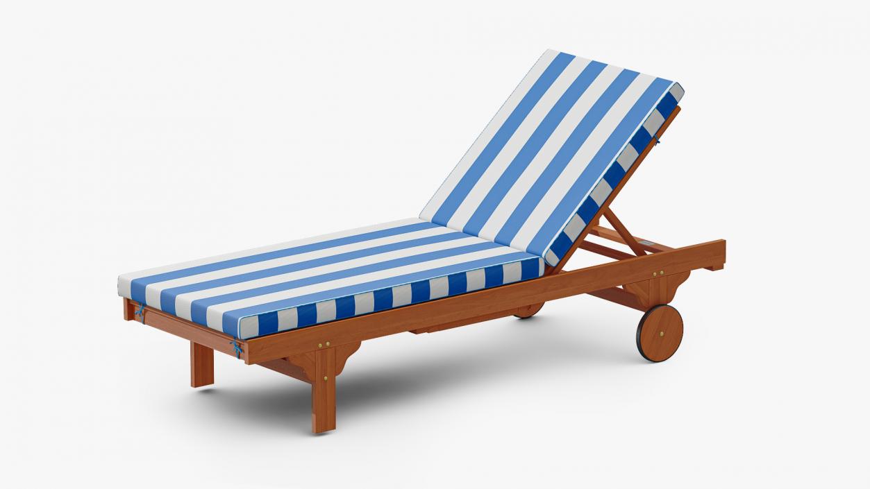 Outdoor Chaise Lounge with Navy Stripes 3D model