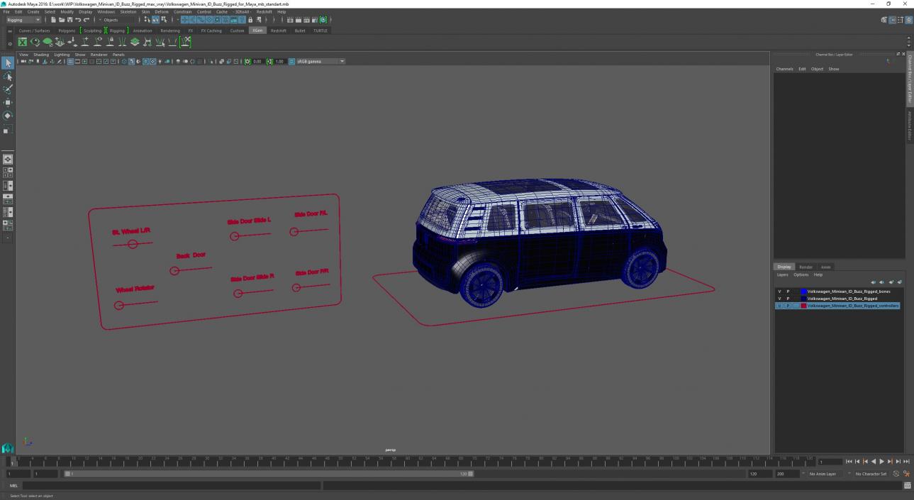 Volkswagen Minivan ID Buzz Rigged for Maya 3D