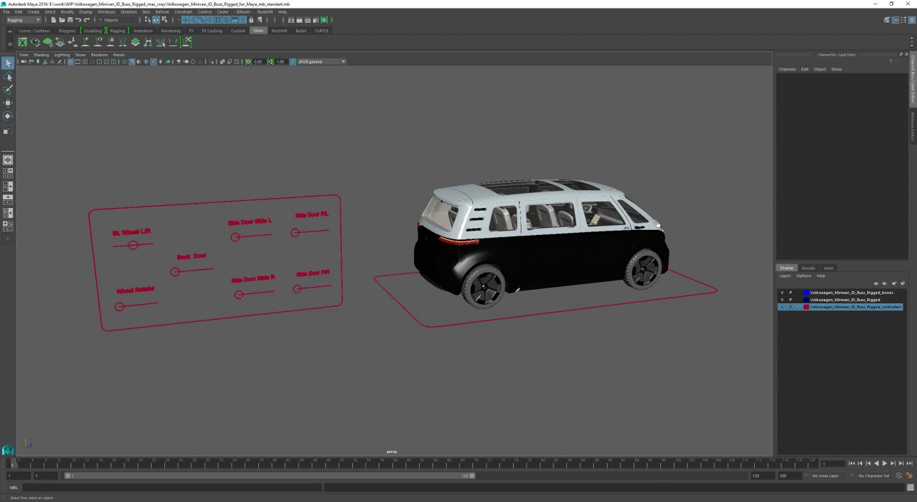 Volkswagen Minivan ID Buzz Rigged for Maya 3D