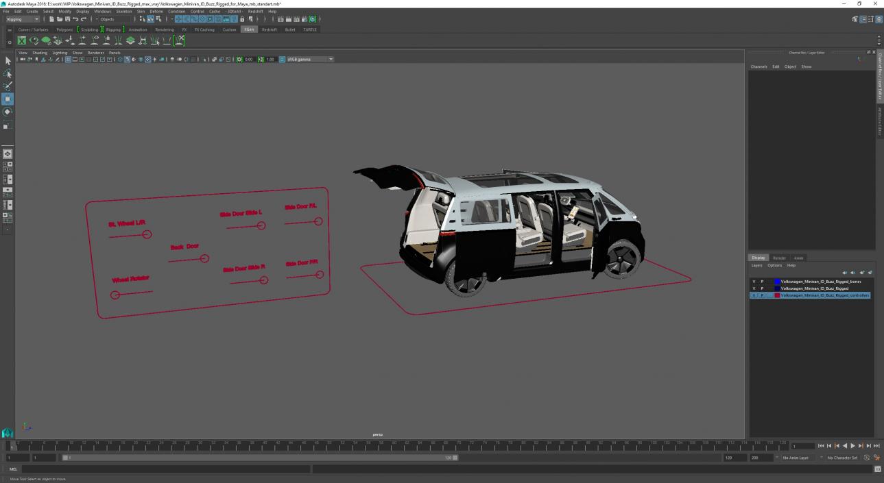 Volkswagen Minivan ID Buzz Rigged for Maya 3D