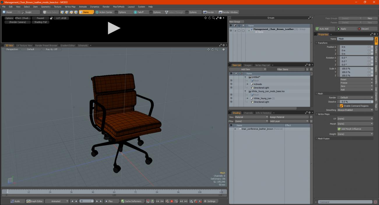 3D model Management Chair Brown Leather