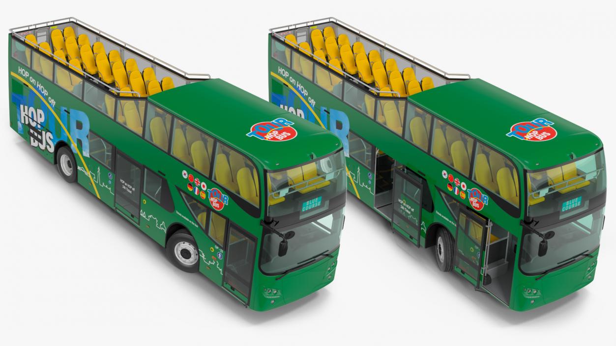 3D Open Air Double Decker Tour Hop Bus Rigged for Maya