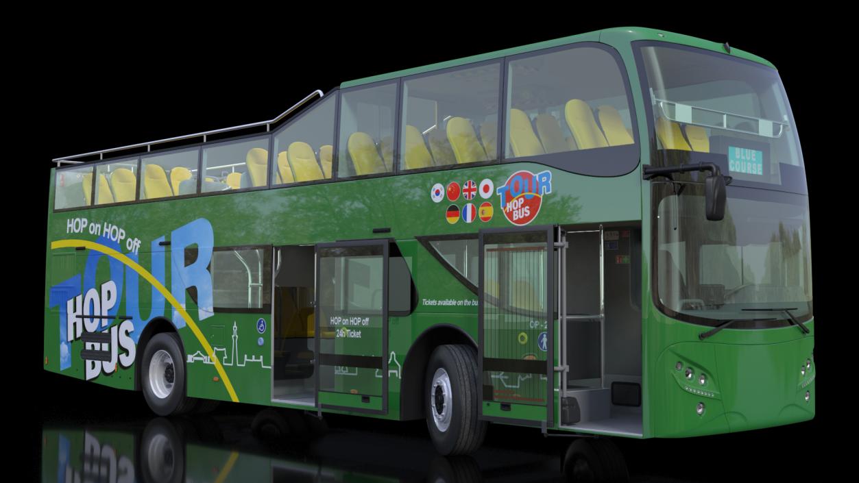 3D Open Air Double Decker Tour Hop Bus Rigged for Maya