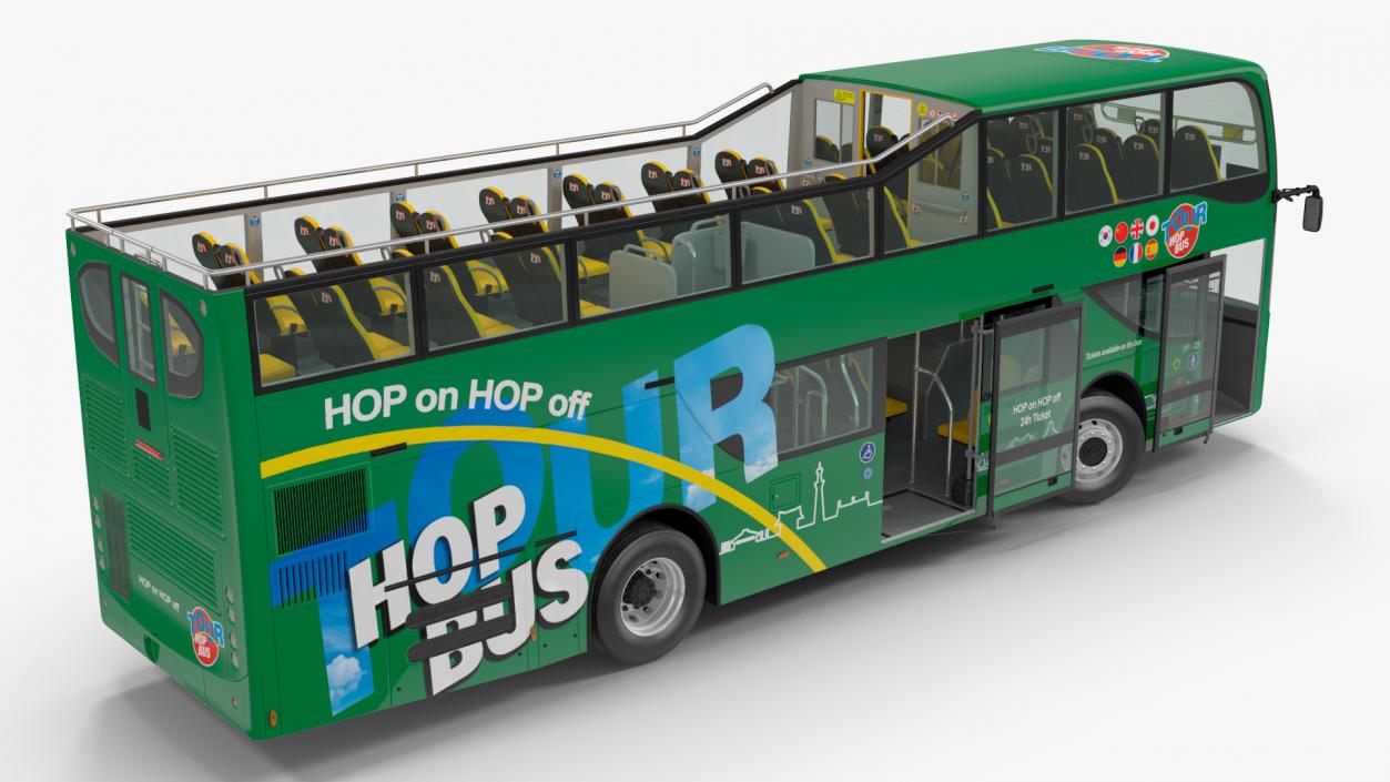 3D Open Air Double Decker Tour Hop Bus Rigged for Maya