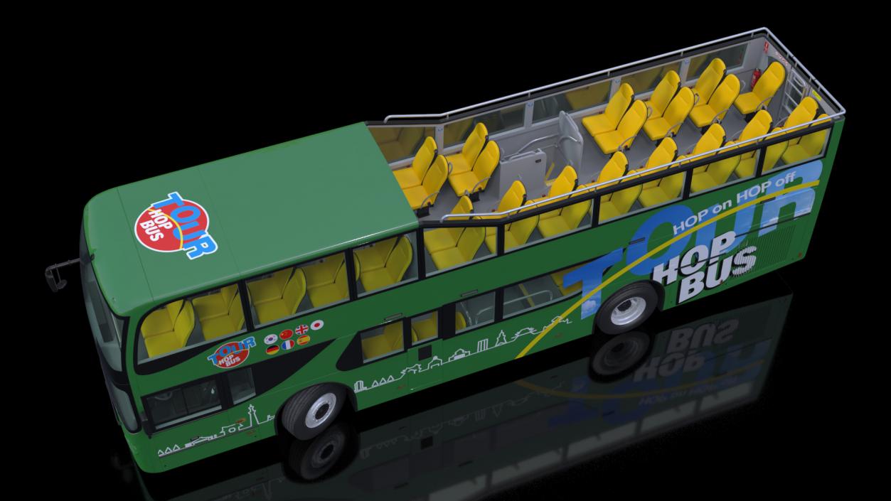 3D Open Air Double Decker Tour Hop Bus Rigged for Maya