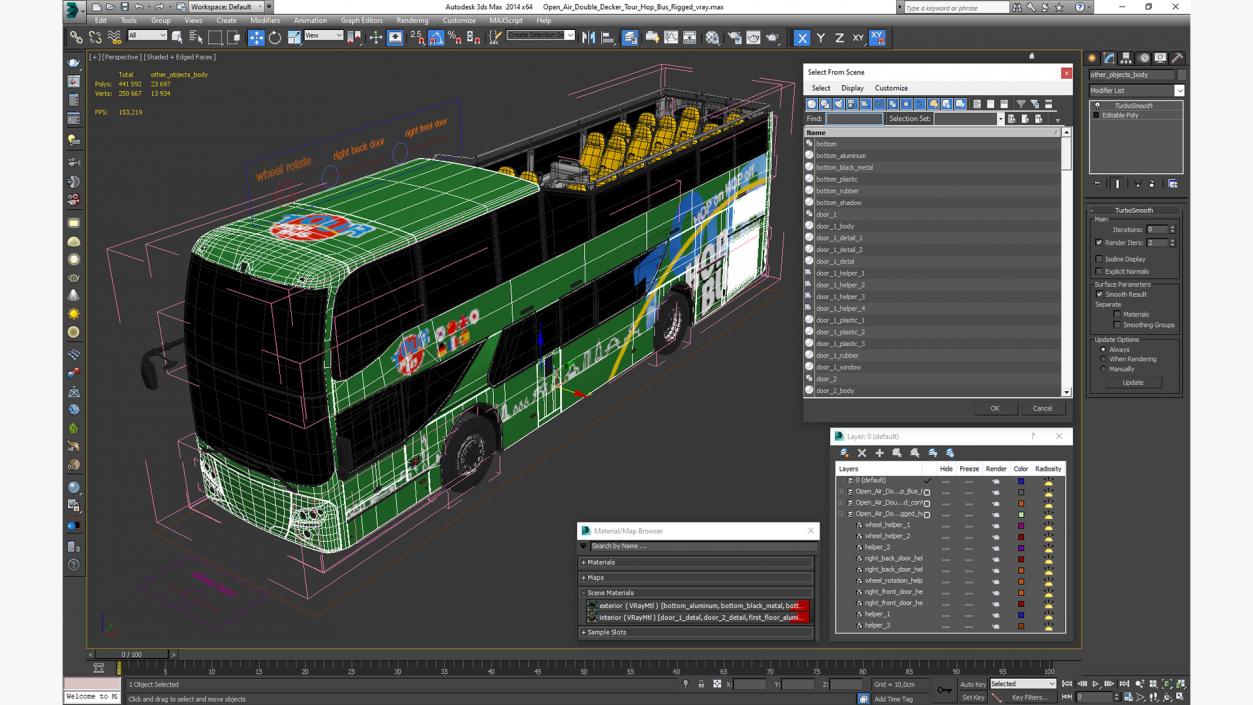 3D Open Air Double Decker Tour Hop Bus Rigged for Maya