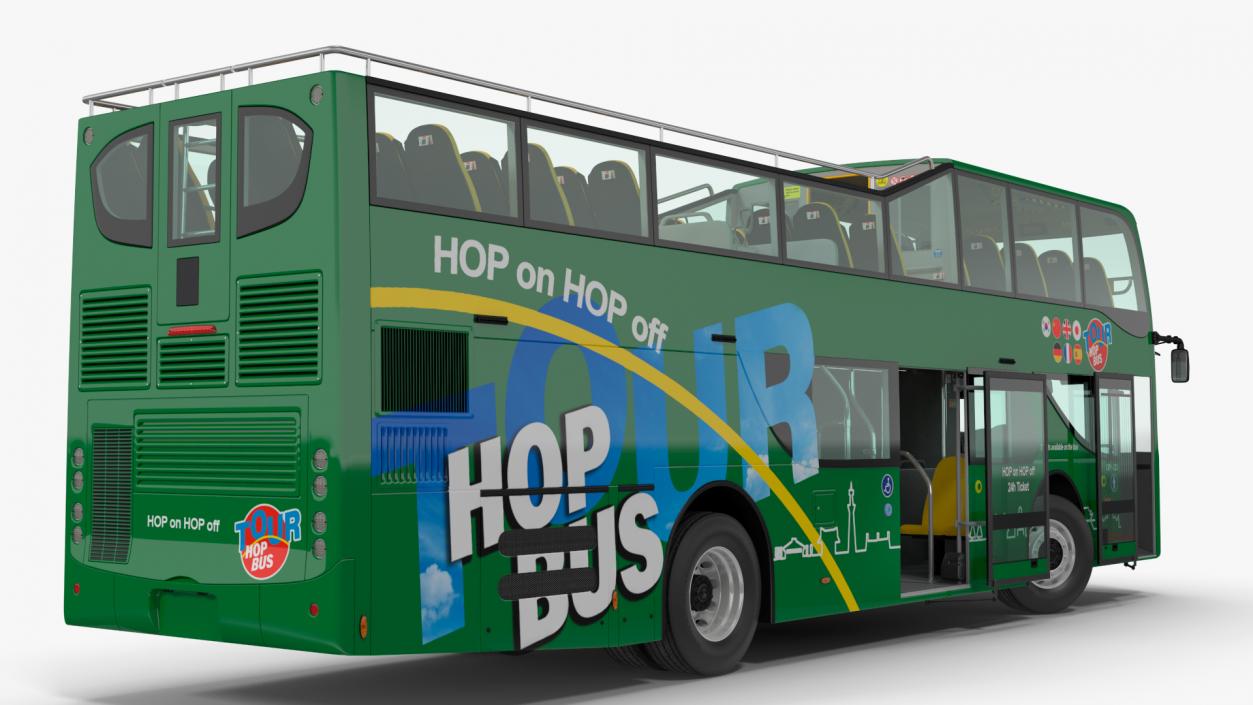 3D Open Air Double Decker Tour Hop Bus Rigged for Maya