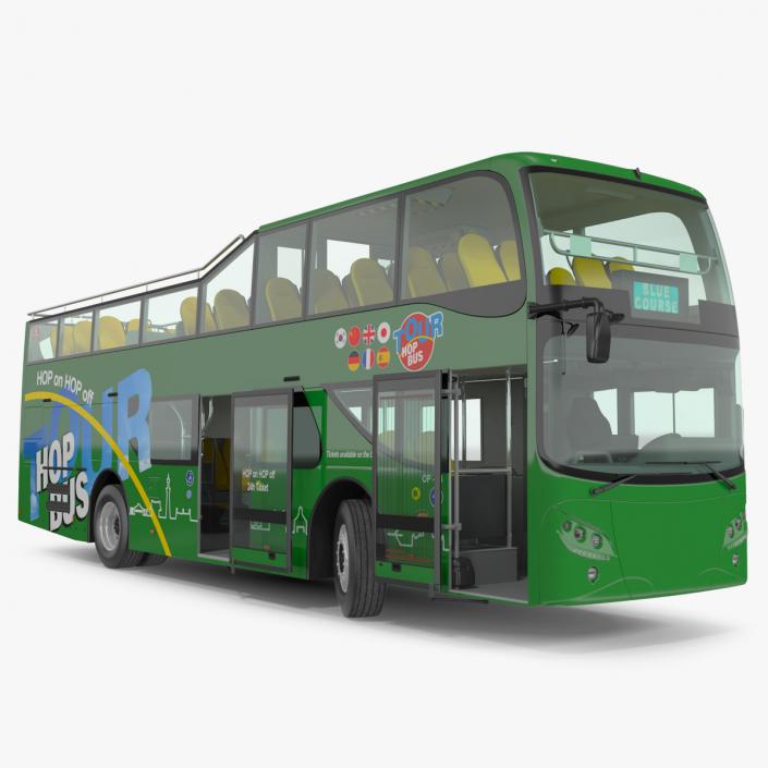 3D Open Air Double Decker Tour Hop Bus Rigged for Maya