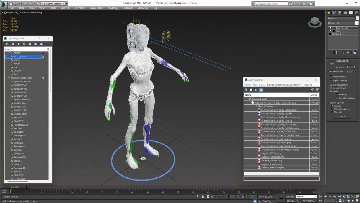 3D model Woman Anorexic Rigged for Cinema 4D