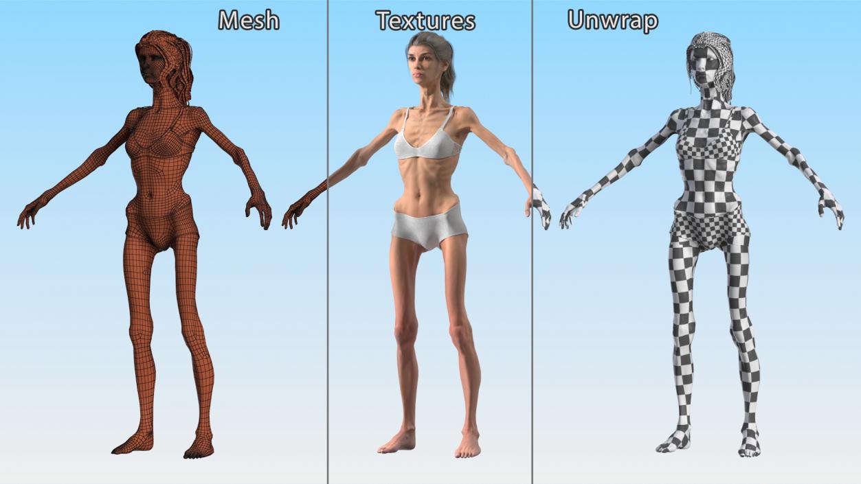 3D model Woman Anorexic Rigged for Cinema 4D