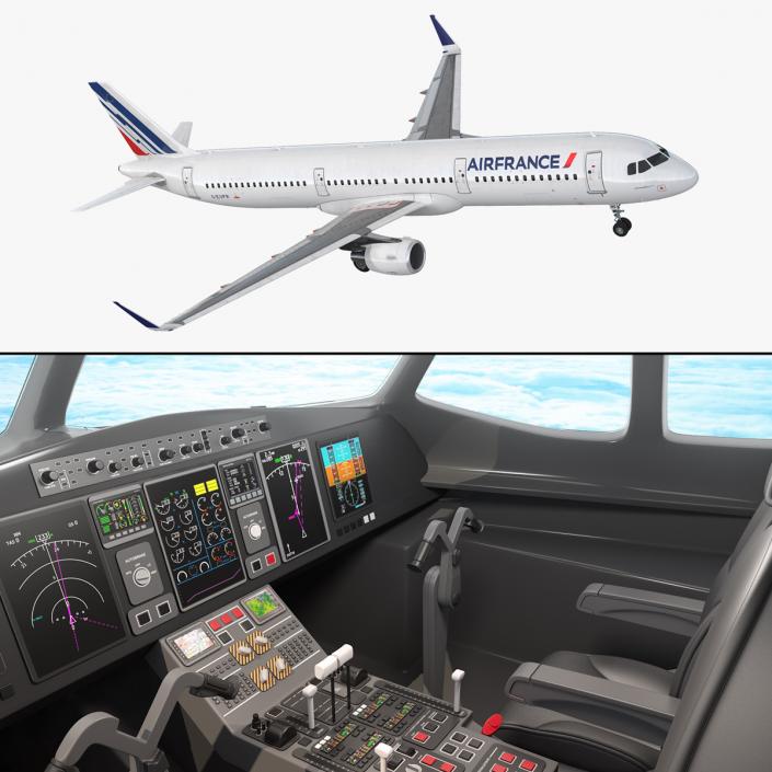 3D Airbus A321 Air France with Interior Rigged model