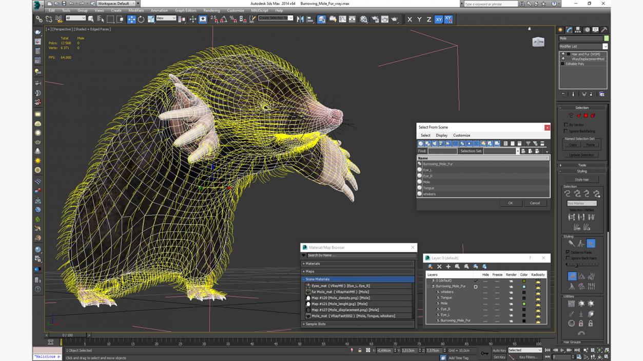 3D model Burrowing Mole Fur 2