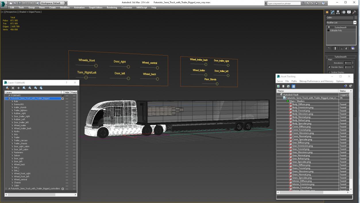 3D Futuristic Semi Truck with Trailer Rigged