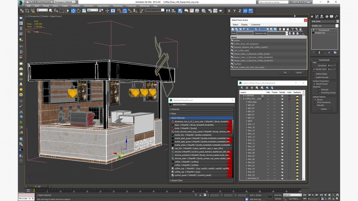 3D Coffee Shop with Equipment