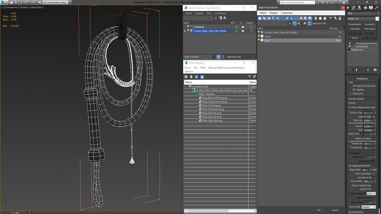 3D model Cowboy Black Whip with Holster