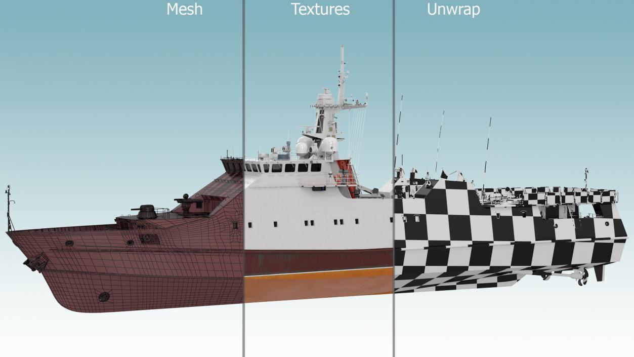 3D model Coast Guard Ship Rigged 2