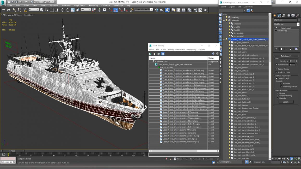 3D model Coast Guard Ship Rigged 2