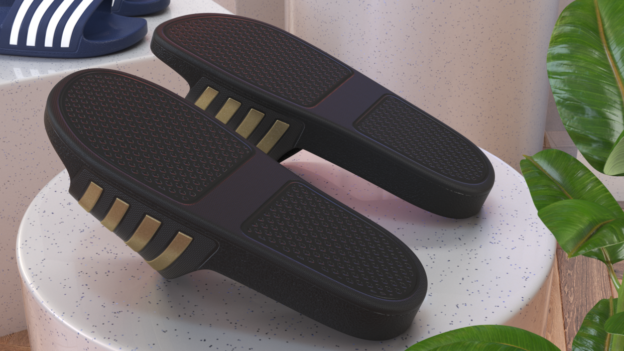 Black Rubber Flip-Flops Slippers 3D