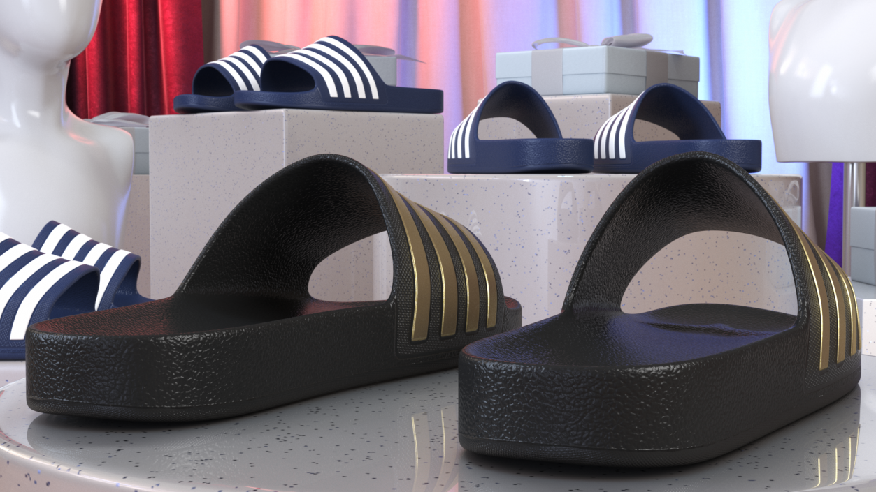 Black Rubber Flip-Flops Slippers 3D