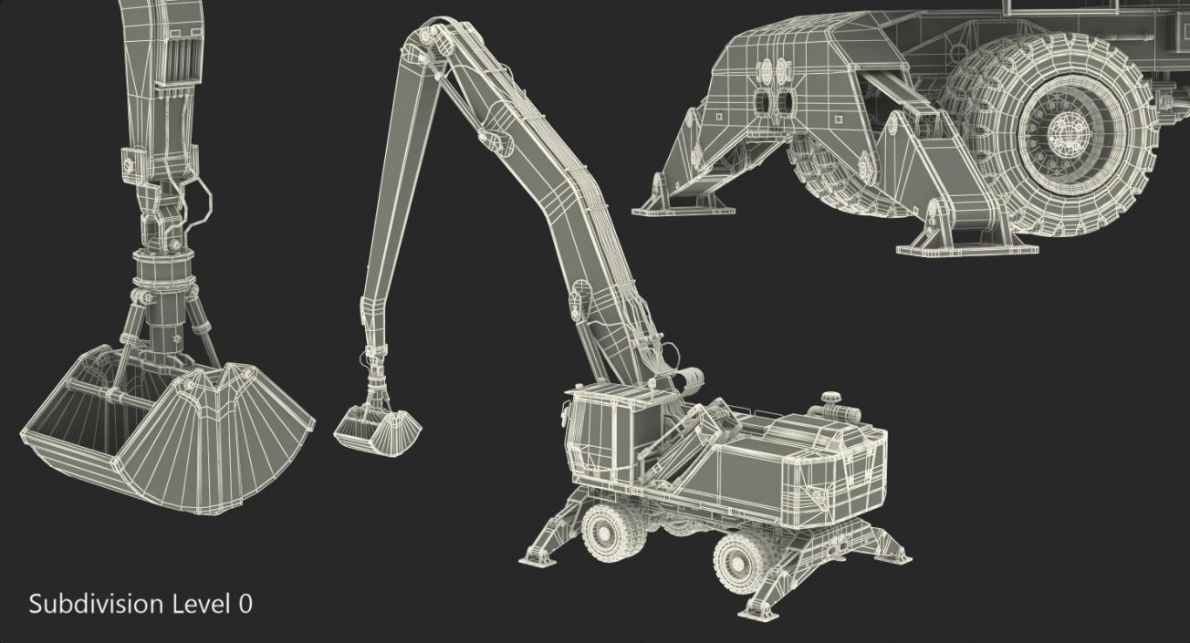 3D Excavator on Wheels Terex Fuchs MHL360 model