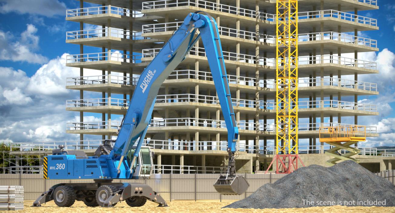 3D Excavator on Wheels Terex Fuchs MHL360 model